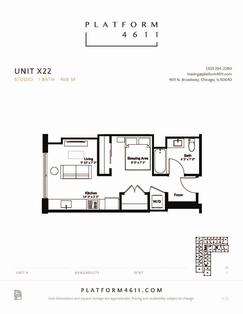 Floor plan for studio, 1 bath, 457 sqft